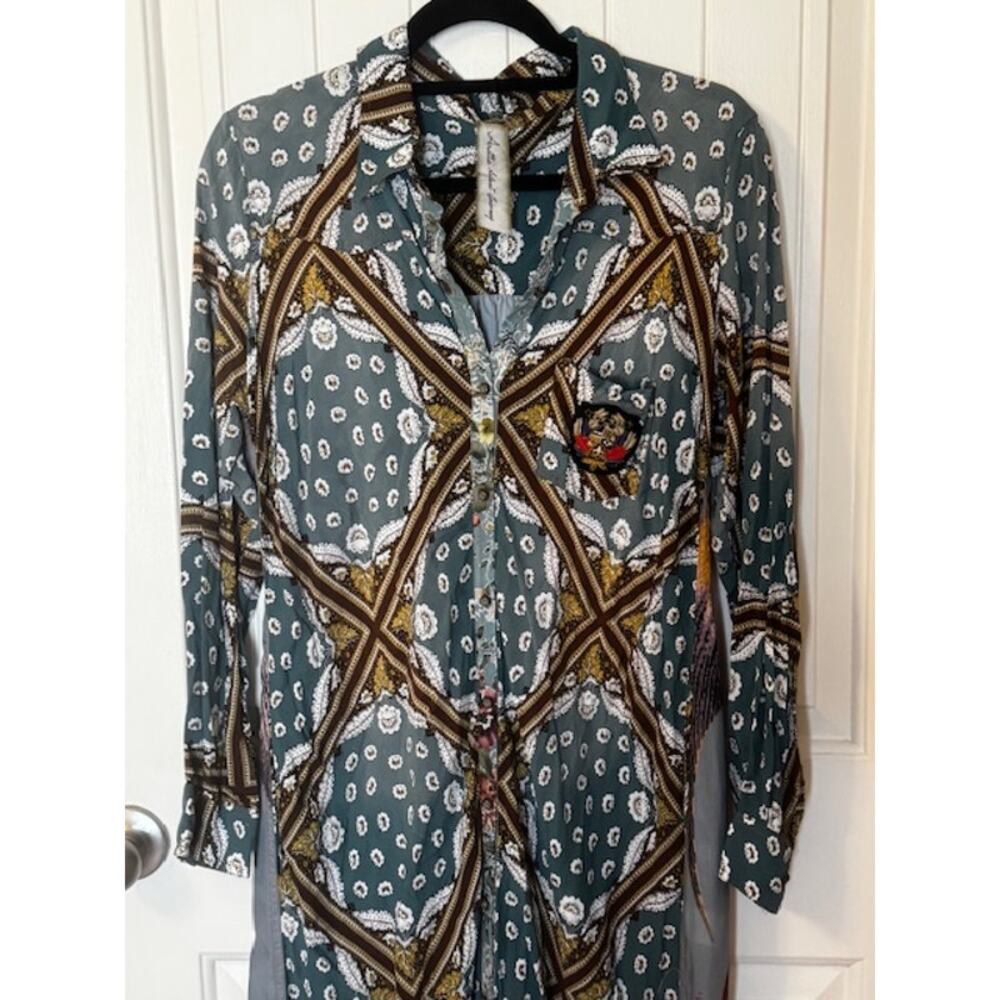 Aratta Flying Fisher Maxi Duster Button Down Side Pockets Colorful M - Picture 2 of 10